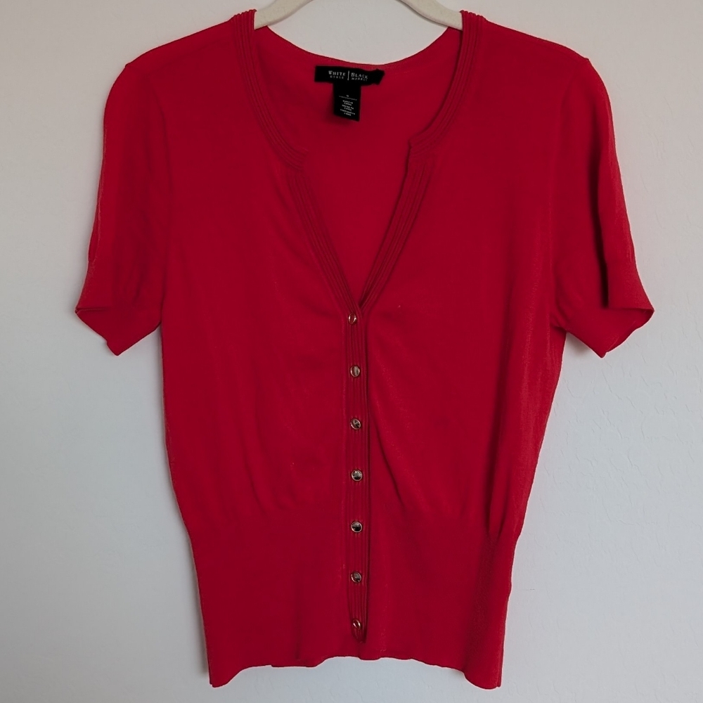WHBM White House Black Market Short Sleeve Sweater Coral Red SZ S